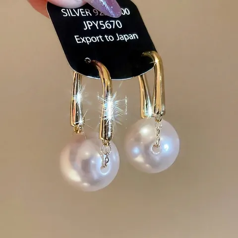 Vintage Artificial Pearl Drop Earrings With Silver Earring Post For Women Elegant U Shaped Gold Plated Alloy Fashion Commute