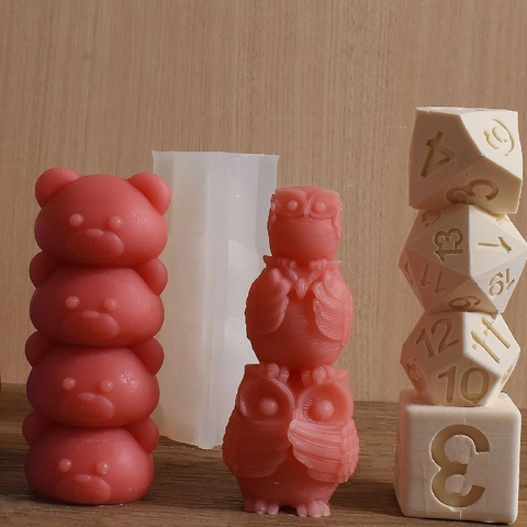 3D Stacked Animal Silicone Molds For Candle Making Owl Bear Pig Elephant Dice Shapes DIY Crafting Gypsum Ornaments