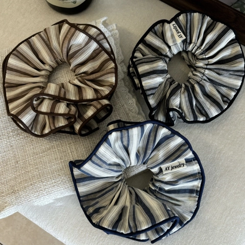 Coleteros De Tela A Rayas Grandes Lazos Para El Cabello En Capas Alta Elasticidad Estilo Dulce Para Mujeres Niñas Accesorios