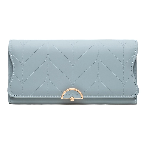 Lange Damesportemonnee PU Leer Bladstiksel Chique Metalen Bloem Gesp Grote Capaciteit Kaarthouder Clutch