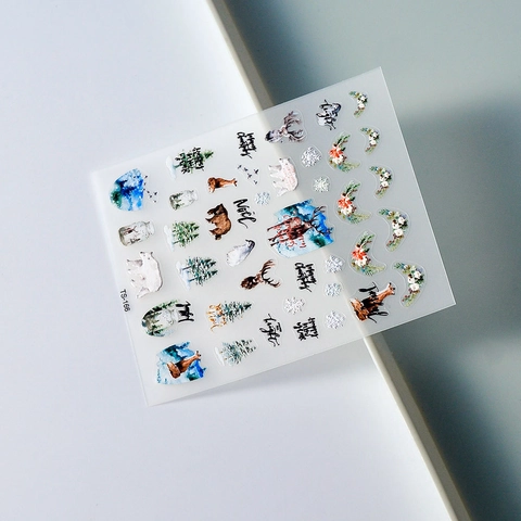 5D Reliëf Nagelstickers Kerst Winter IJsbeer Rendier Sneeuwvlok Zelfklevend Waterdicht Manicure Stickers
