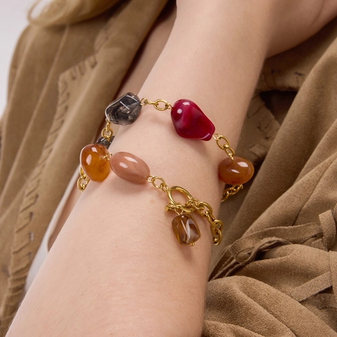 Vintage Colorful Resin Bead Bracelet For Women Elegant Bohemian Geometric Stone Bracelet With Toggle Clasp Retro Jewelry