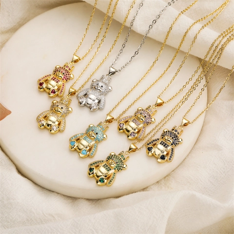 Collana Con Pendente Orso Corona Rame Micro Pavè Zircone Gioielli Animali Carini Regalo Accessorio Moda Per Donne Ragazze