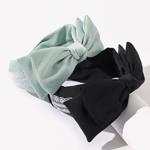 Oversized Bow Headband With Lace Trim Fabric Sweet Wide Hair Band Non-slip Elegant Headpiece For Women