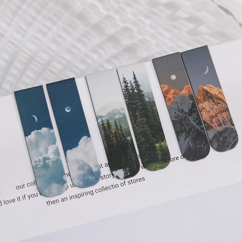 Magnetic Bookmarks Landscape Scenery Patterns Folding Paper Magnet Page Markers For Reading Books Office School Supplies Art Stationery