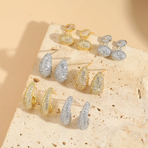 Oorknopjes Druppel Koper Zirkoon Arabische Stijl Luxe Elegant Ovaal Geometrische Sieraden Voor Dames