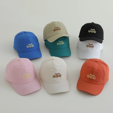 Children Baseball Cap Quick Dry Breathable Sun Protection Outdoor Sports Smile Embroidery For Boys Girls