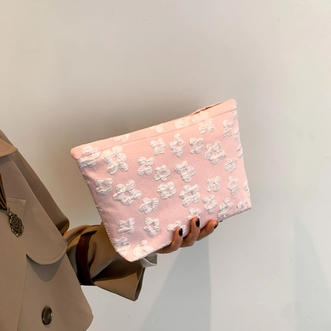 Pochette Da Donna In Tessuto Con Fiori 3D Borsa Per Cosmetici Organizer Chic