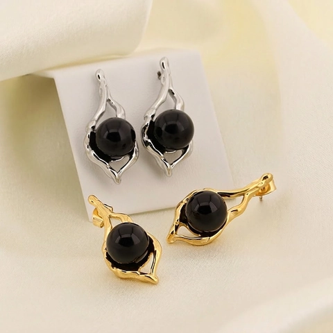 Orecchini A Goccia D'acqua Geometrici Irregolari In Acciaio Inossidabile Con Perla Artificial Nera Stile Vintage Francese Lusso Per Donne