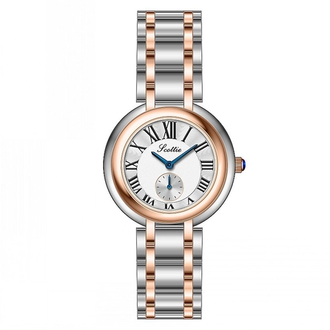 Women Quartz Watch Retro Roman Numerals Stainless Steel Strap Blue Hands Small Seconds Waterproof Fashion Elegant