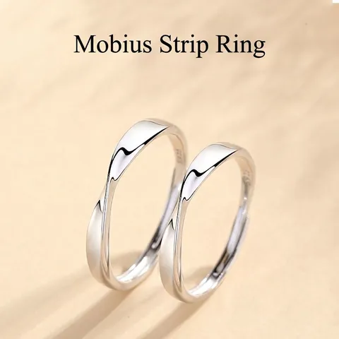 S925 Sterling Silver Mobius Ring For Couples Simple Niche Design Adjustable Opening Silver Finger Ring Jewelry Gift For Men Women