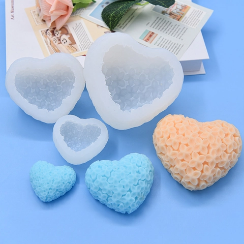 Hartvormige Bloemencluster Siliconen Mal Voor DIY Bakken Cake Fondant Handgemaakte Zeep En Kaarsen Maken Getextureerd