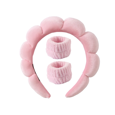 Women Velvet Puffy Headband And Absorbent Wristband For Face Washing Makeup Skincare Padded Spa Headband Soft Microfiber Wrist Towel Band