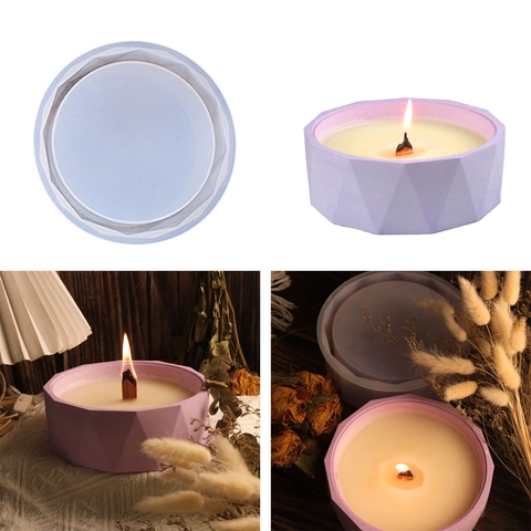Stampo In Silicone Per Scatola Di Immagazzinaggio Rotonda Con Diamante Geometrico DIY Candela Gesso Resina