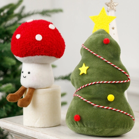 Christmas Plush Ornaments Cute Mushroom Tree Pudding Wreath Shapes Soft Festive Holiday Home Party Decor Desktop Pendants