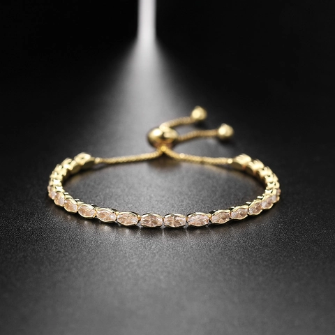 Elegant Tennis Bracelet Copper Zircon Inlaid Adjustable Bolo Clasp Fashion Jewelry For Women Gold Plated