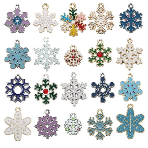 Schneeflocken Anhänger Legierung Emaille Strass Gemischte Stile Für DIY Weihnachten Schmuckherstellung Ohrringe Armbänder Winter
