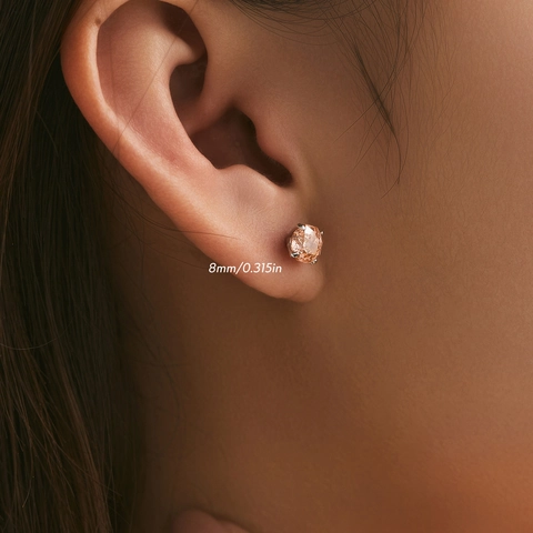 Pink Gemstone Stud Earrings With 925 Sterling Silver Earring Post Princess Cut Four Prong Jewelry For Women Elegant