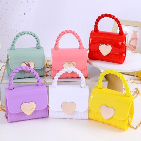 Mini Umhängetasche PVC Jelly Handtasche Mit Herz Metallschnalle Geflochtener Griff Kettenriemen Street Fashion Damen Mädchen
