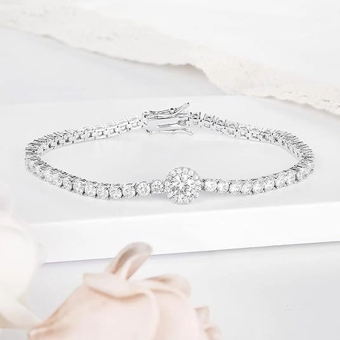 Luxury Copper Zirconia Tennis Bracelet Round Halo Center Inlaid Zirconia Electroplated Unisex Fashion Jewelry Hip Hop Bracelet