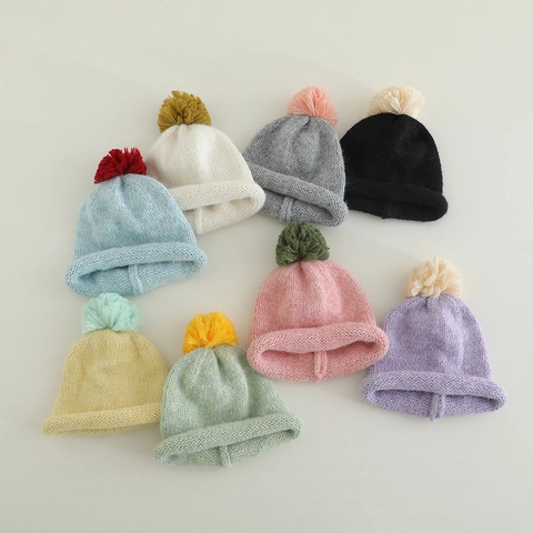 Gorro De Punto Para Niños Con Pompón De Color Contrastado Suave Cálido Invierno Exterior Gorra Casual Para Niños Niñas