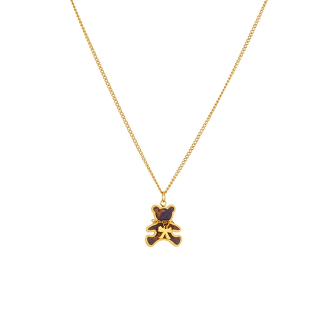 Collar Con Colgante De Oso De Moda Acero De Titanio Chapado En Oro De 18K Lazo Cadena De Caja Joyería Hip Hop Para Mujer