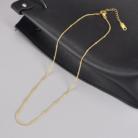 18K Gold Plated Titanium Steel Necklace Minimalist Snake Chain With Beads Satellite Choker For Women Elegant Jewelry