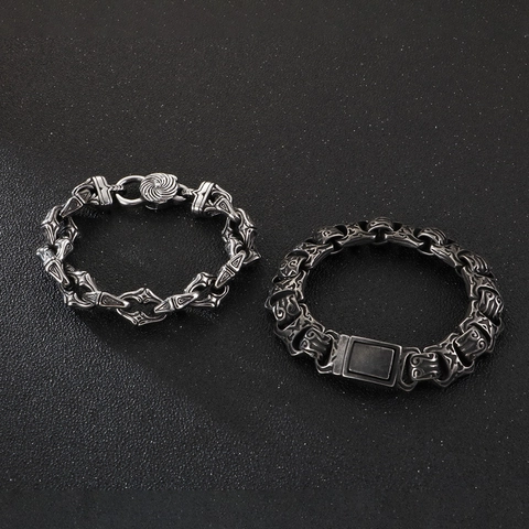 Bracelet Vintage Pour Homme En Acier Inoxydable 316L Avec Runes Gravées Style Punk Gothique Bijou Cadeau