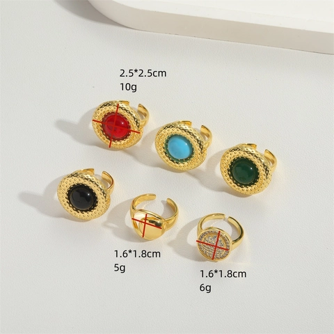 Minimalistischer Geometrischer Kupfer Verstellbarer Offener Ring Für Damen Gold Zirkonia Harz Eingelegt Trendiger Boho Fingerring Schmuck