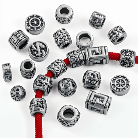 Vintage Stainless Steel Spacer Beads For DIY Jewelry Making Bracelet Necklace Accessories Retro Pattern Metal Charms