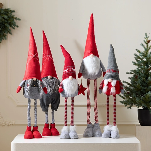 Kerstkabouter Pluche Pop Telescopische Lange Benen Gezichtloze Tomte Noordse Staande Sneeuwpop Decoratie