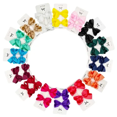 Grosgrain Ribbon Bowknot Hair Clips For Girls Children Duckbill Hairpins Boutique Solid Color Handmade Hair Styling Accessories