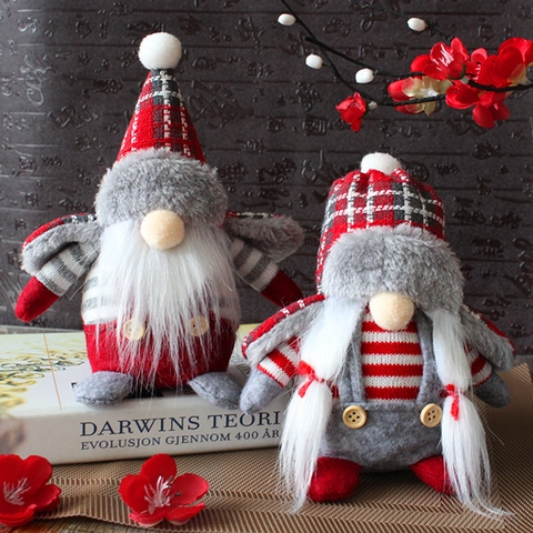 Gnomi Di Natale Bambole Senza Volto Tessuto Peluche Quadri Rosso Bianco Decorazione Tavolo Festa Casa
