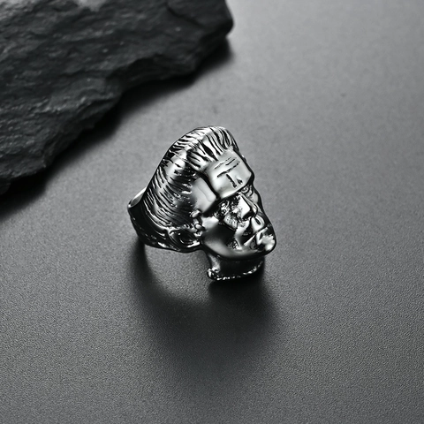 Frankenstein Monster Head Ring For Men Stainless Steel 18K Gold Plated 3D Portrait Punk Hip Hop Gothic Rock Jewelry