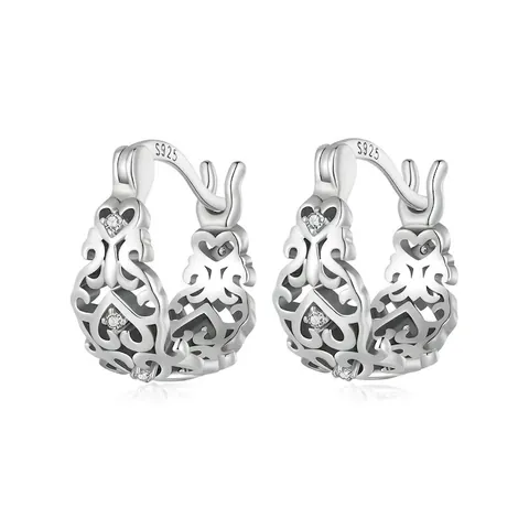 Vintage 925 Sterling Zilver Filigraan Hart Oorbellen Voor Dames Retro Hol Patroon Ingelegde Zirconia Sieraden
