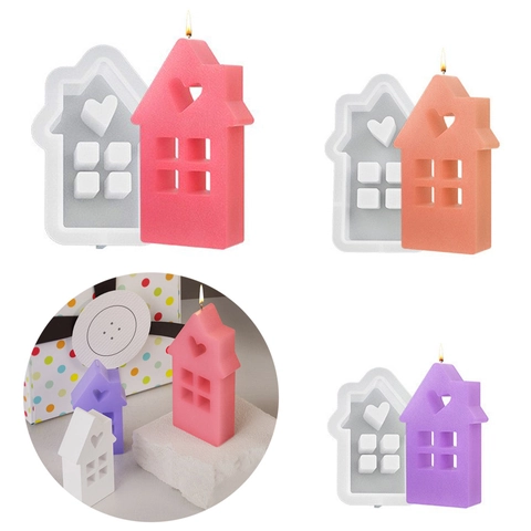 Moule Silicone Maison 3D Avec Cheminée Cœur Pour DIY Bougies Parfumées Savon Plâtre Résine Artisanat Ornement