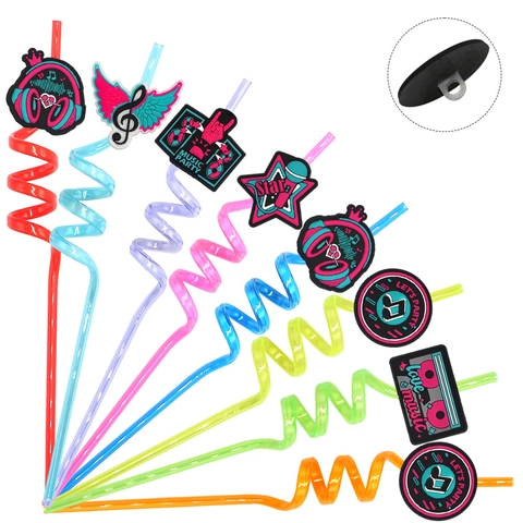 Pajitas Espirales Reutilizables Plástico PET Rizadas Amuletos Música Auriculares Cintas Para Fiesta Música Cumpleaños Bar