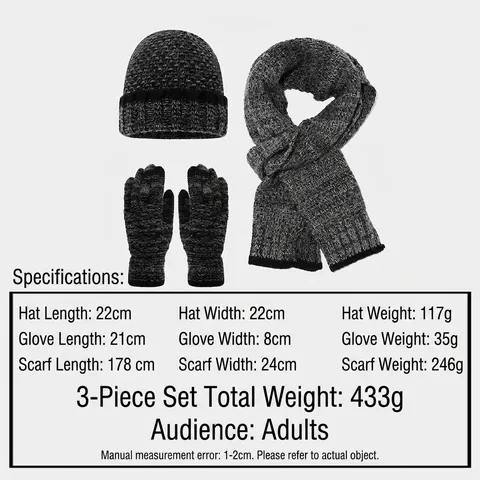 Gorro Bufanda De Punto Y Guantes Táctiles Acrílico Cálido Grueso Invierno Exterior Color Contraste Moda Adulto