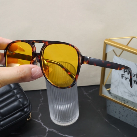 Lunettes De Soleil Aviateur Rétro Double Pont Monture En Plastique Surdimensionnée Verres AC Mode Vintage Femme Homme