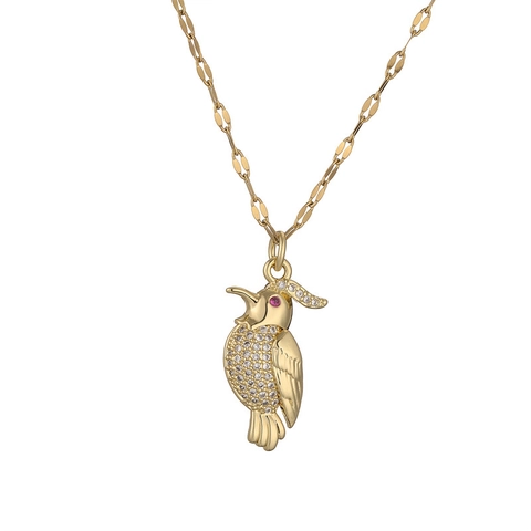 Collier Pendentif Colibri Cuivre Plaqué Or Zircon Micro Pavé Oiseau Bijoux Animaux