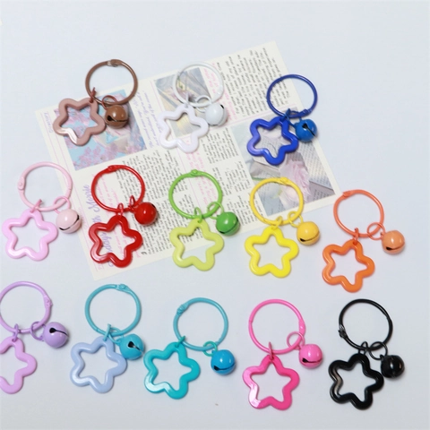 Stern Und Blumen Schlüsselanhänger Acryl Anhänger Mit Metallglocke Bunter Lackierter Ring Tasche Charme Süßes Accessoire