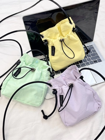 Mini Crossbody Bag Polyester Drawstring Lightweight Shoulder Phone Pouch Casual Japanese Korean Style For Women