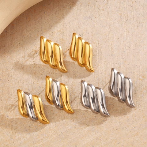 Orecchini In Acciaio Inossidabile A Forma Di Ala Con Motivo A Onde Semplici Accessoires Gioielli Geometrici Di Moda Per Donne Ragazze
