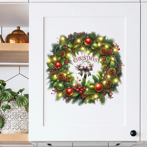 Christmas Wreath Wall Sticker PVC Waterproof Removable Festive Home Decor For Window Living Room Holiday Atmosphere