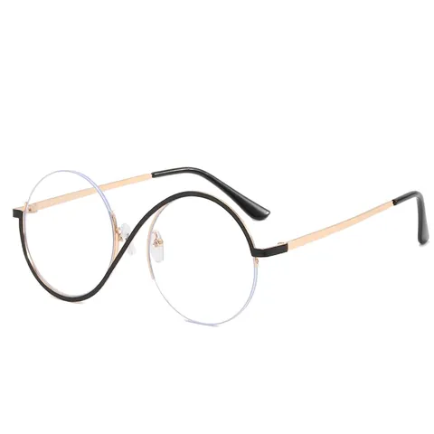 Occhiali Montatura Rotonda Metallo Semicerchio Anti Luce Blu Ponte A Onda Retro Hip Hop Alla Moda Per Donna