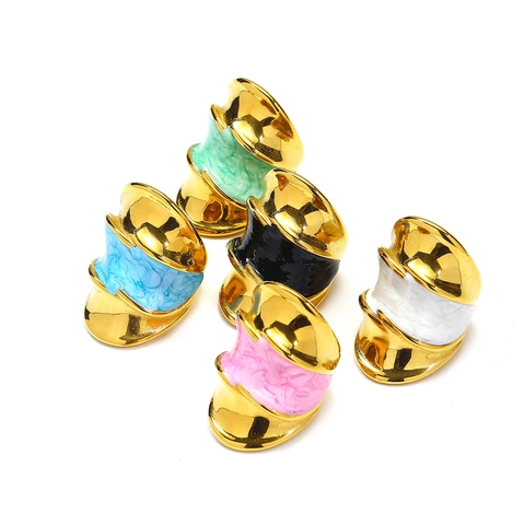 Mode Breiter Wellenförmiger Edelstahl Ring Für Damen 18K Vergoldet Emaille Marmortextur Unregelmäßiges Künstlerisches Zeigefingerband