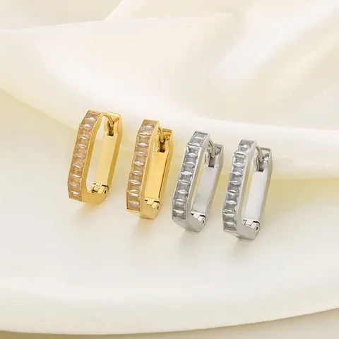U Form Geometrische Creolen Edelstahl Mit Rechteckigen Zirkon Strass Minimalistischer Schicker Schmuck Für Frauen
