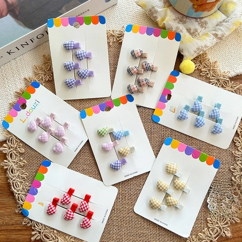 Koreanisch Süße Herz Karo Haarspangen Stoffumwickelt Metall Haarnadeln Bunte Gingham Entenclips Für Kinder Baby Mädchen Haarschmuck