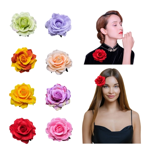 Artificial Rose Flower Hair Clip Brooch Fabric Simulation Floral Headpiece For Wedding Bridal Party Prom Elegant Accessory