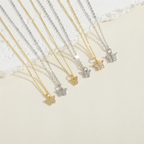 Butterfly Pendant Necklace Copper Cubic Zirconia Sparkling Minimalist Dainty Choker Jewelry For Women